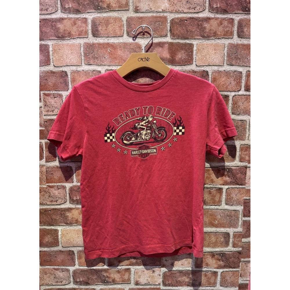 Harley-Davidson Short Sleeve T-Shirt Boys Small Solid Red Logo W/Motorcycle